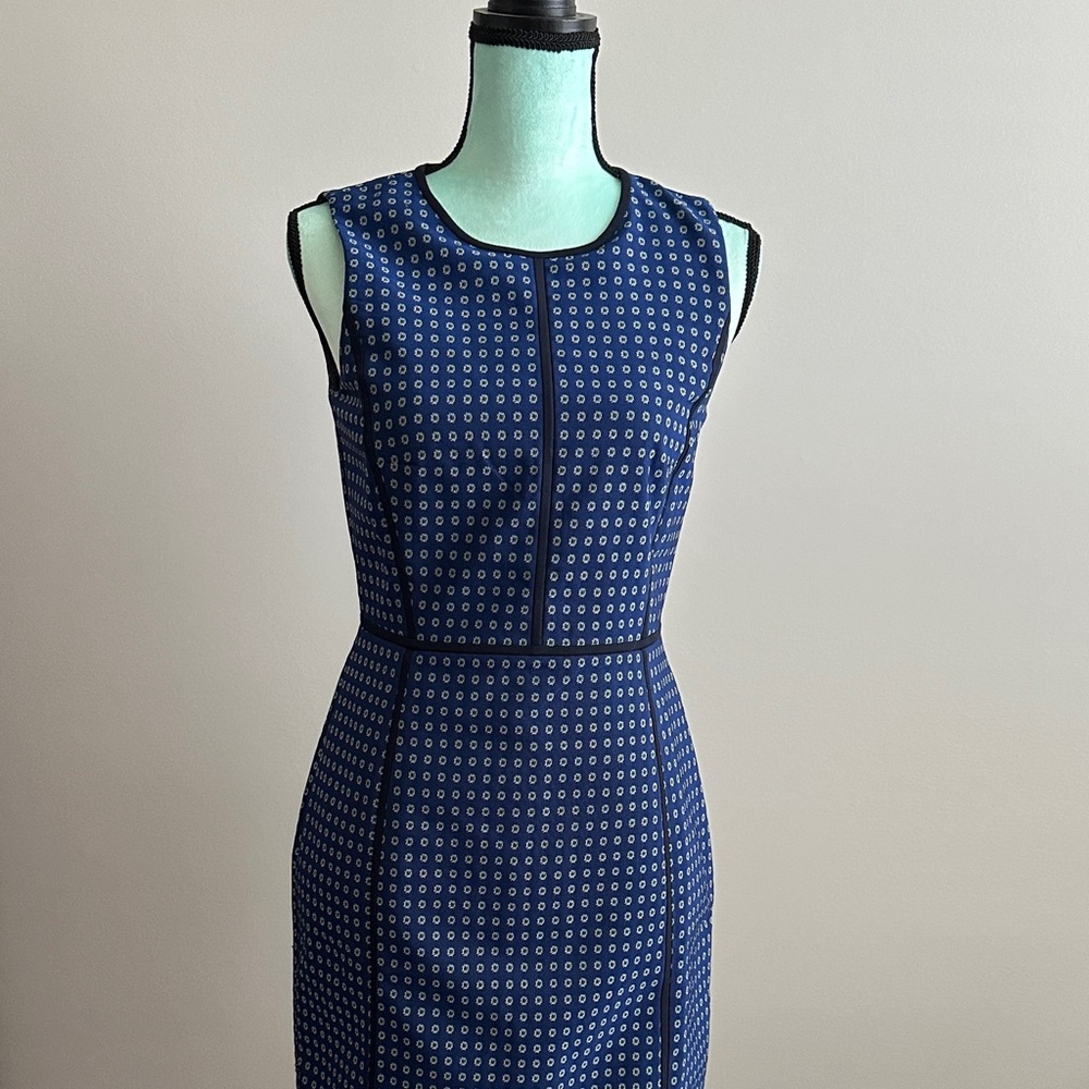 J. Crew Navy Patterned Midi Dress